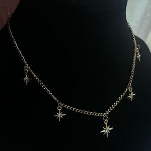Gold Starburst Necklace 5 Starbursts with Rhinestones